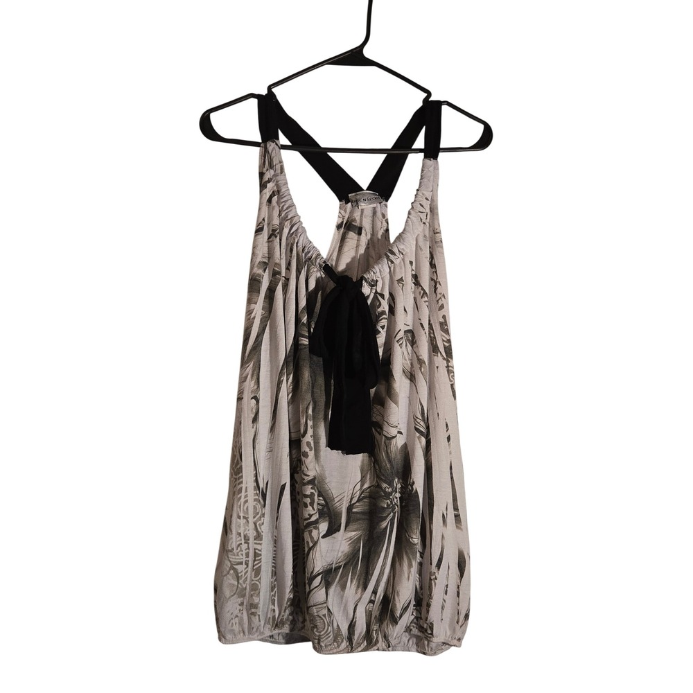 Caren Sport Womens 3XL Grey Blk Floral Racerback Tank Top Tie Neck W1817X-S2285